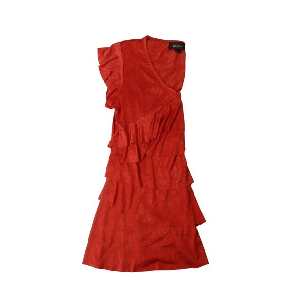 izBYER Top Women's Cap Sleeve V-Neck Blouse Asymmetrical Ruffle Red Small - Picture 2 of 9